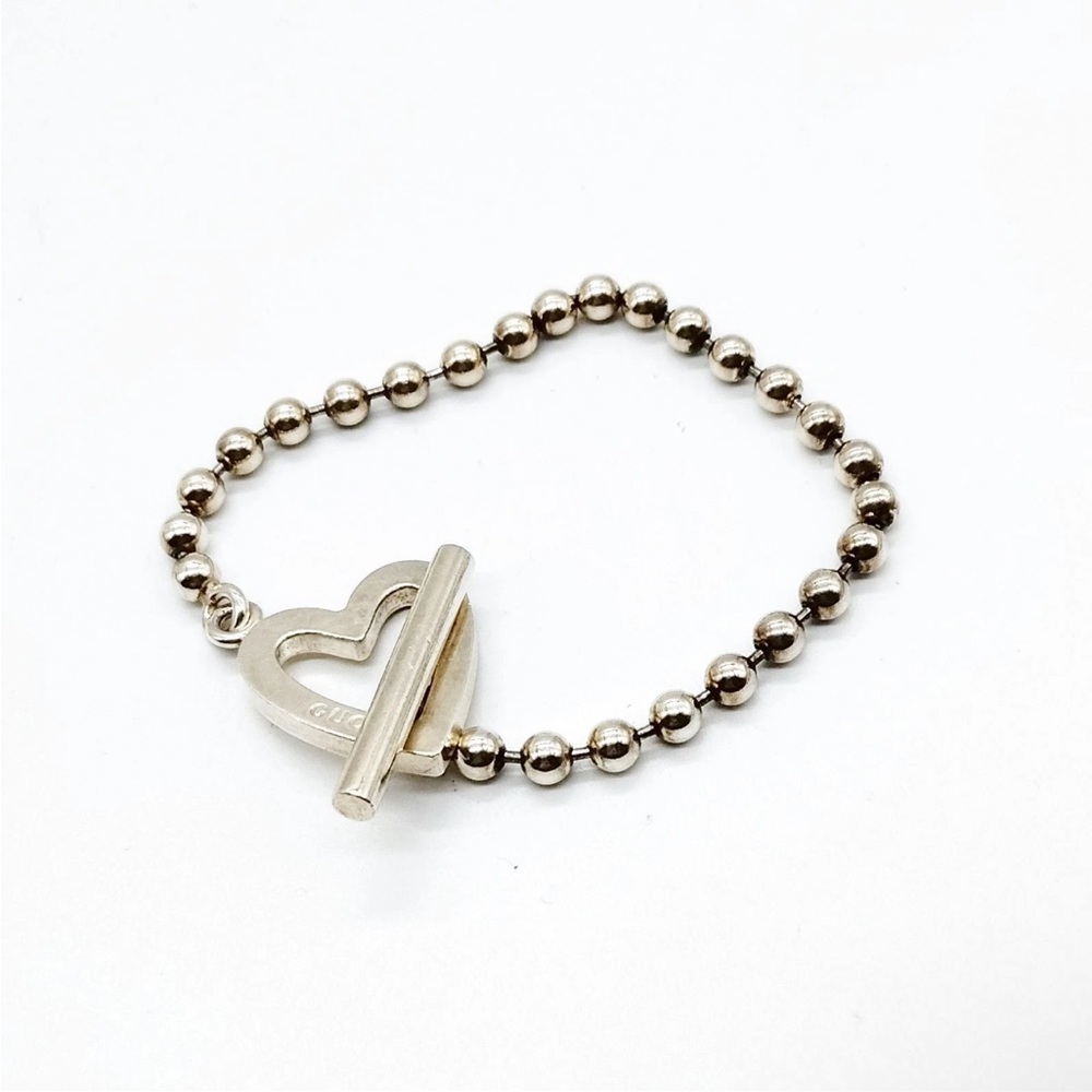Gucci Heart Toggle Ball Chain Bracelet Silver .925